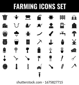 B&W illustration of Farming icon set.