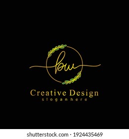 BW Initial calligraphy handwritten logo. Handwritten alphabet in the logo template. Letters and Alphabet for signature, wedding, fashion, floral and botanical logo design 