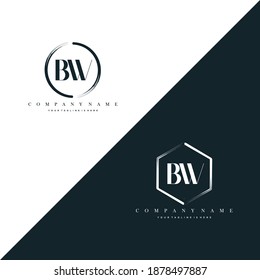BW Initial Letter Circle Brush With Hexagon Brush Logo Template Vector	