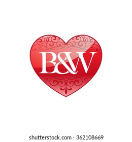 B&W initial letter couple logo with ornament heart shape