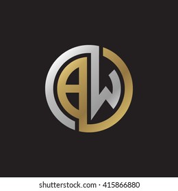 BW initial letters linked circle elegant logo golden silver black background