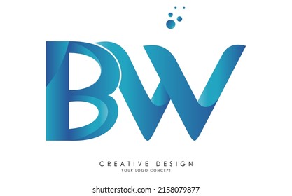BW Initial Letters Logo Design with overlapping linked folds blue Colors.