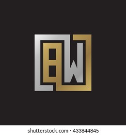 BW initial letters looping linked square elegant logo golden silver black background