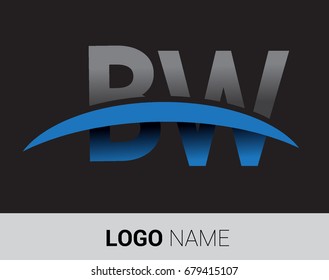 BW initial logo company name colored grey and blue swoosh design.