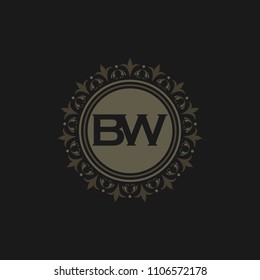 BW initial logo. Luxury ornament crown logo.