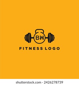 BW initial monogram for fitnes or gym logo with creative barbell design