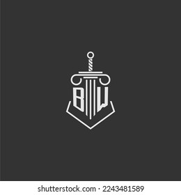 BW initial monogram law firm with sword and pillar logo design