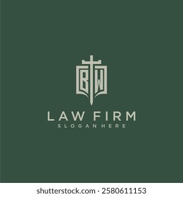 BW initial monogram for law firm with sword and shield logo image