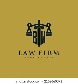 BW initial monogram for lawfirm logo with sword and scale