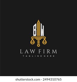 BW initial monogram for lawfirm logo with sword and scale