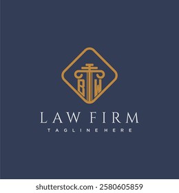 BW initial monogram logo for lawfirm with pillar in creative square design