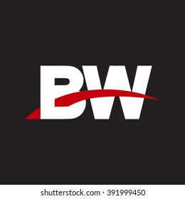 BW initial overlapping swoosh letter logo white red black background
