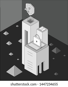 B&W isometric geometry shapes vectors