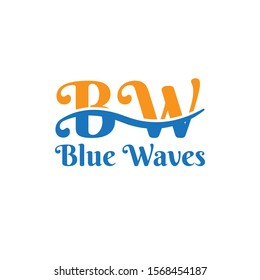 BW letter logo with blue waves illustration
