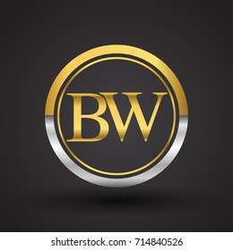 BW Letter logo in a circle, gold and silver colored. Vector design template elements for your business or company identity.