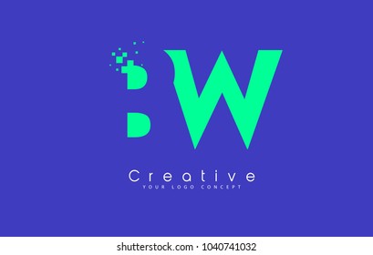 BW Letter Logo Design With Negative Space Concept in Blue and Green Colors Vector