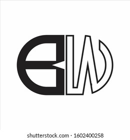 BW Letter logo monogram with oval shape negative space design template white background