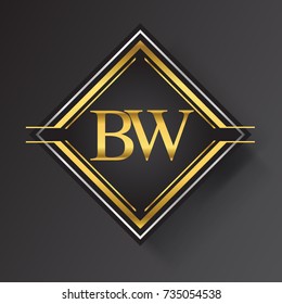 BW Letter logo in a square shape gold and silver colored geometric ornaments. Vector design template elements for your business or company identity.