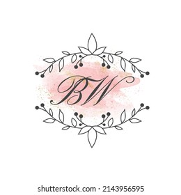 BW letters signature logo, Handwritten logo, BW, BW lettering, Letters BW, B and W logo with flower mandala, Brushstroke, wedding, fashion, floral and botanical