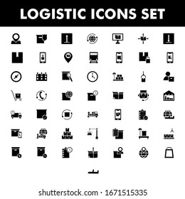 B&W Logistic and Delivery icon set in flat style.