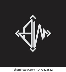 BW Logo Abstrac letter Monogram with Arrow in every side isolated on black background