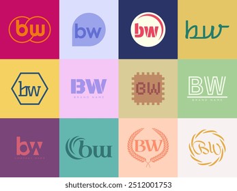 Plantilla de la compañía del logotipo de BW. Letra b y logotipo w. Establezca diferentes letras serif clásicas y texto moderno en negrita con Elementos de diseño. Tipografía inicial de fuente. Colección de identidad empresarial de moda.