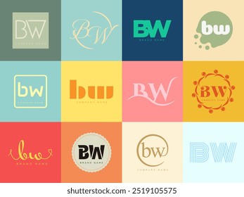 BW logo company template. Letter b and w logotype. Set different classic serif lettering and modern bold text with design elements. Initial font typography. Collection trendy business identity.