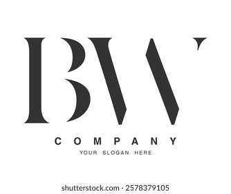 BW logo design. Initial letter b and w serif font style. Creative classic company name typography. Trendy logotype or identity. Vector illustration.