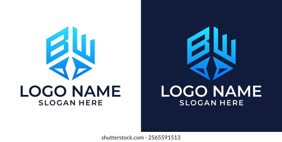 BW Logo Design. BW Logo is Modern, Minimalist, Elegant, and Luxury. BW Logo Design with compass pointing accent for Brand Corporate Business Identity.