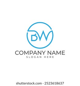 BW logo mark with connected letter to the circle in blue color in modern and minimalist style