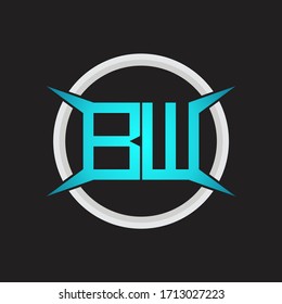 BW Logo monogram with circle and four taper shape design template