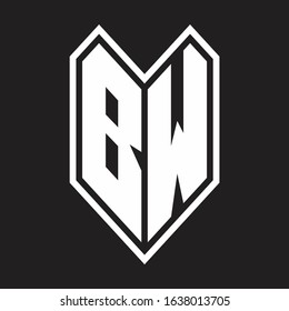 BW Logo monogram with emblem line style isolated on black background