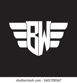 BW Logo monogram with emblem and wings element design template