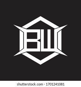 BW Logo monogram with hexagon and four taper shape design template