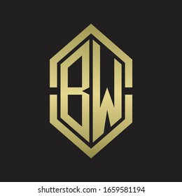 BW Logo monogram with hexagon shape and outline slice style with gold colors