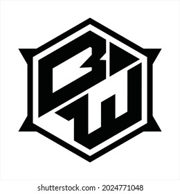 BW Logo monogram with hexagon and sharp shape design template