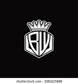 BW Logo monogram with luxury emblem shape and crown design template on black background