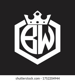 BW Logo monogram rounded by hexagon shape with crown design template