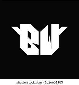 BW Logo monogram with single wings design template on black background