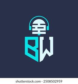BW-Mikrofon-Logo-Design für Audio-, Musik- und Podcast-Branding - Letter BW-Logo - Professionelle Vektorgrafik für kreative Branchen