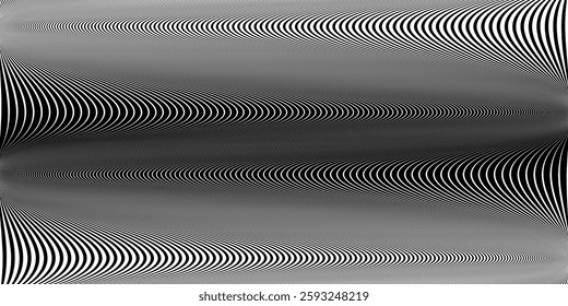 Bw moire optical effect of surreal psychedelic texture. Abstract seamless bg with waves. Simple pattern with lines