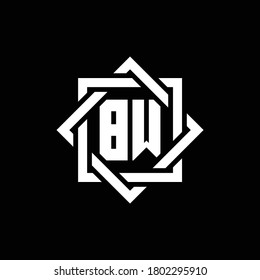 BW monogram logo with abstract square around design template