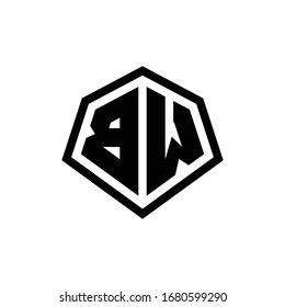 BW monogram logo with hexagon shape and line rounded style design template isolated on white background