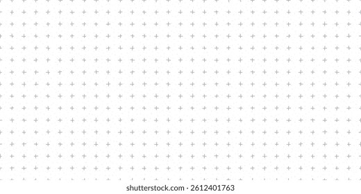 Bw notebook paper seamless bg with irregular squares made of corner plus signs and grain texture. Retro grey and white background with rough freehand grid. Vector school illustration