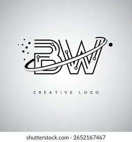 BW Orbit Monogram Logo – Futuristic Minimal Letter mark with Circular Line Art, Tech-Inspired Dots and Space Motion Concept for Modern Branding Identity