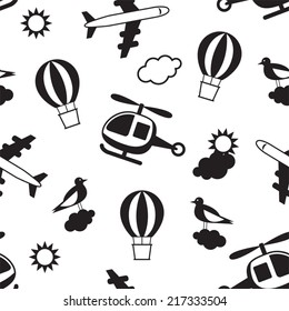 B&W Seamless Pattern: Air Transportation / 2 colors, easy to edit