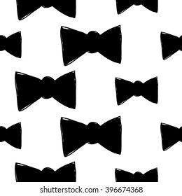b&w seamless pattern with bow tie. Hand drawn graphic with black cute minimalistic scandinavian cartoon elements on white background