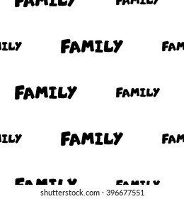 b&w seamless pattern with family. Hand drawn graphic with black cute minimalistic scandinavian cartoon elements on white background