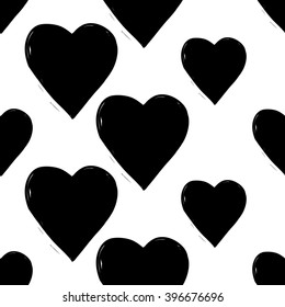 b&w seamless pattern with heart. Hand drawn graphic with black cute minimalistic scandinavian cartoon elements on white background