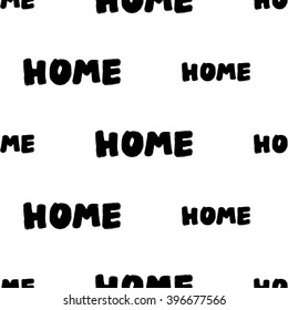 b&w seamless pattern with home. Hand drawn graphic with black cute minimalistic scandinavian cartoon elements on white background